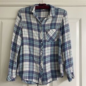 Beachlunchlounge Blue,White and green Plaid Shirt